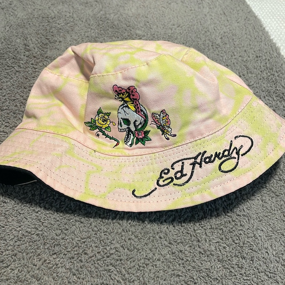 Ed Hardy Pink and Yellow Bucket Hat
